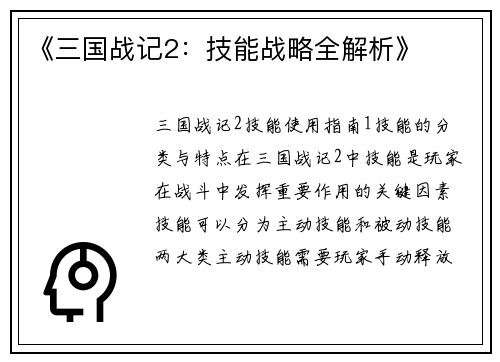 《三国战记2：技能战略全解析》